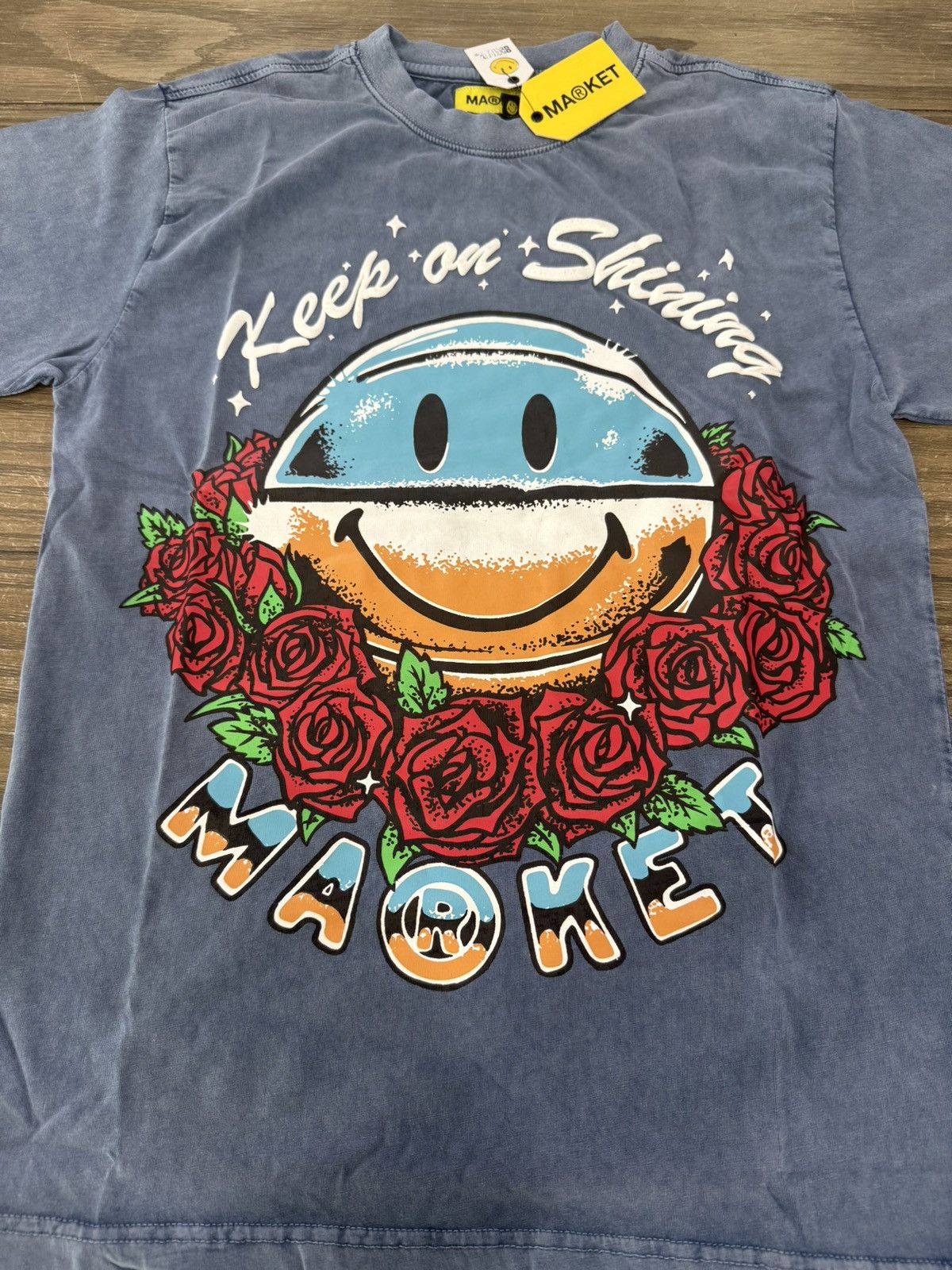 Market Washed Blue Keep On Shining Tee Shirt Small