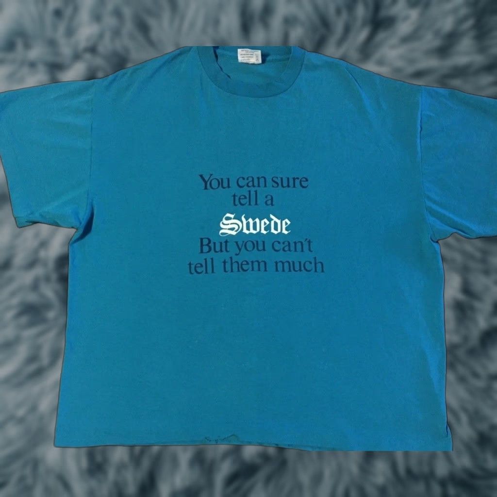 Vintage 90s You Cant Tell A Swede Much Faded Distressed Boxy Shirt Xxl Blue T Shirt Mens Fun Hoodie, Sweatshirt