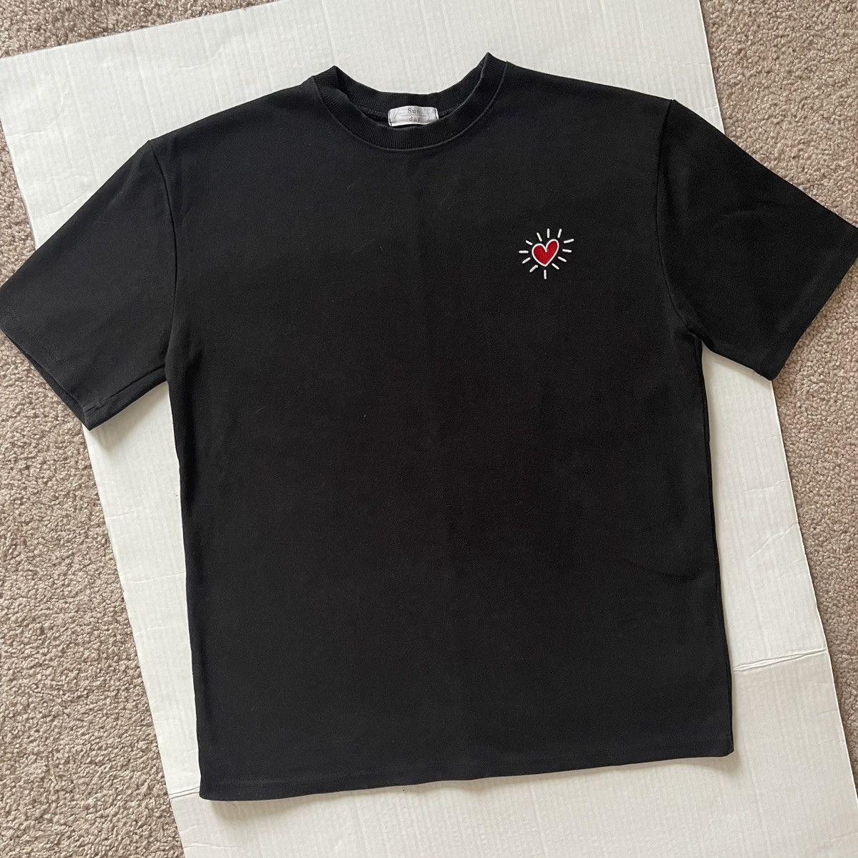 Other Korean Streetwear Black T Shirt W Red Heart Embroidery Hoodie, Sweatshirt | FlexRushtees.com