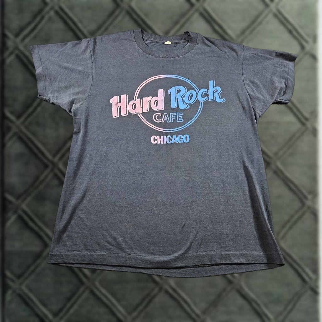 Vintage Screen Stars Hard Rock Cafe Chicago Shirt Mens Xl Black Graphic Print 80s Rock Music