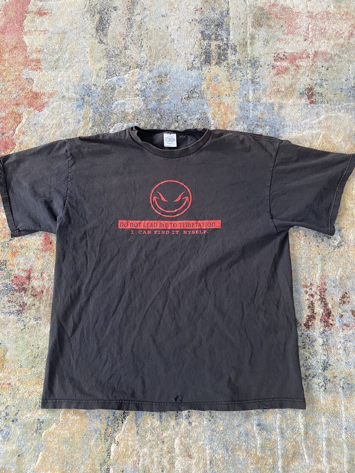 Vintage Y2k Temptation Humor Slogan Black Faded Tee Shirt Hoodie, Sweatshirt | FlexRushtees.com