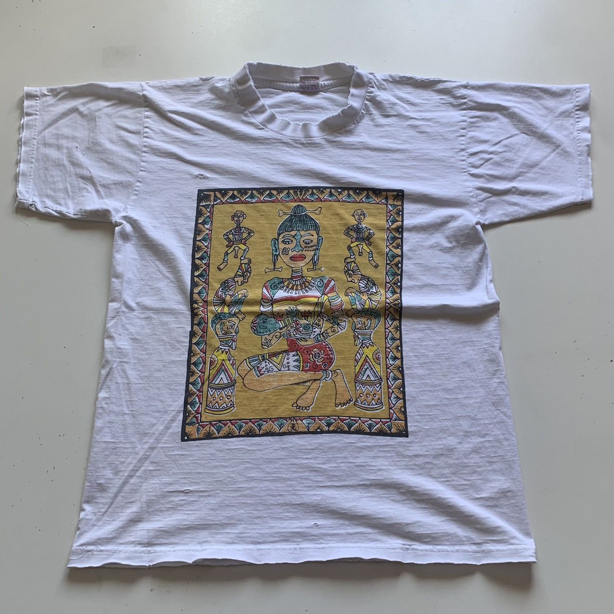 Vintage 1990s Native Aboriginal Art Graphic T Shirt White Hoodie, Sweatshirt | FlexRushtees.com