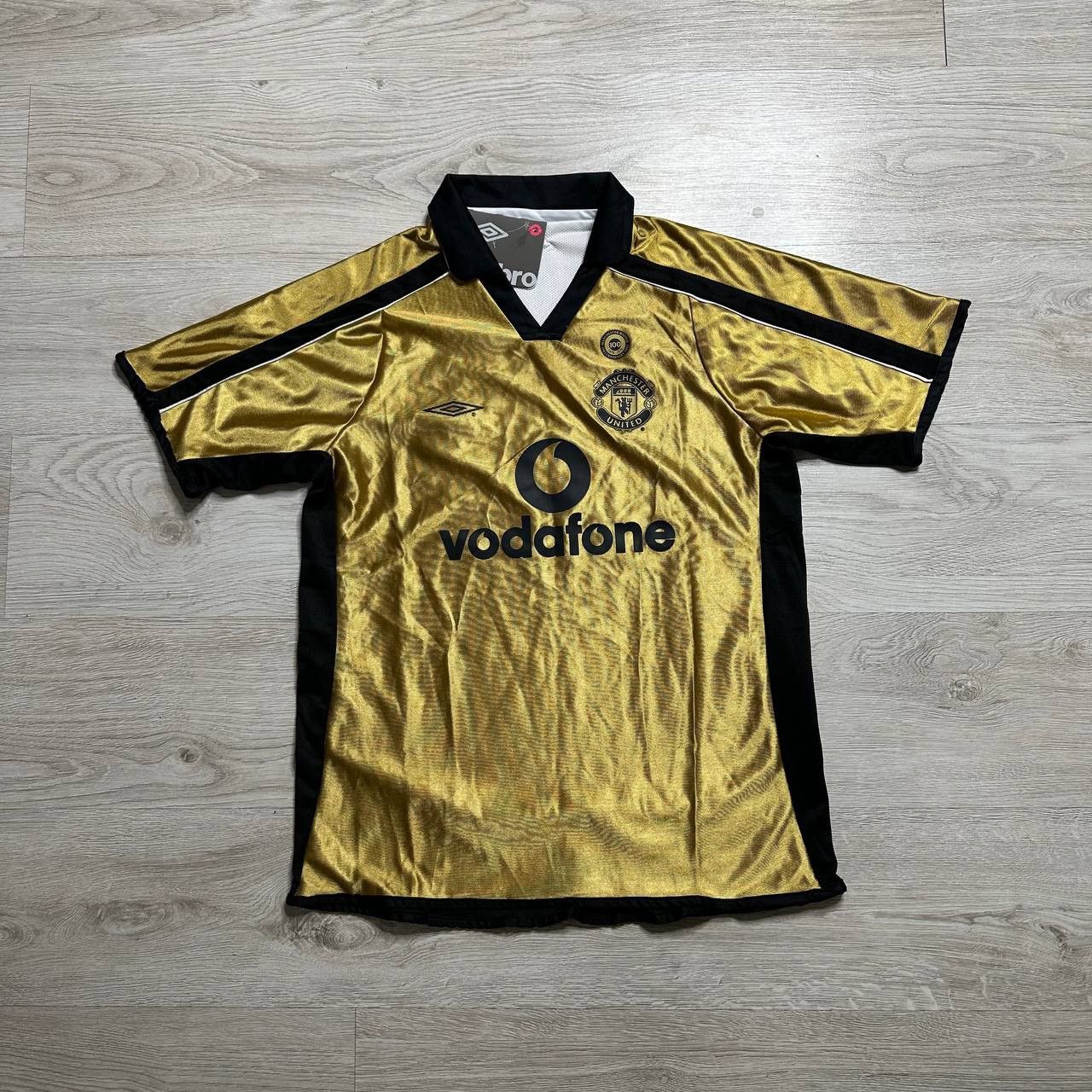Umbro Vintage Manchester United Soccer Jersey Gold White Size L