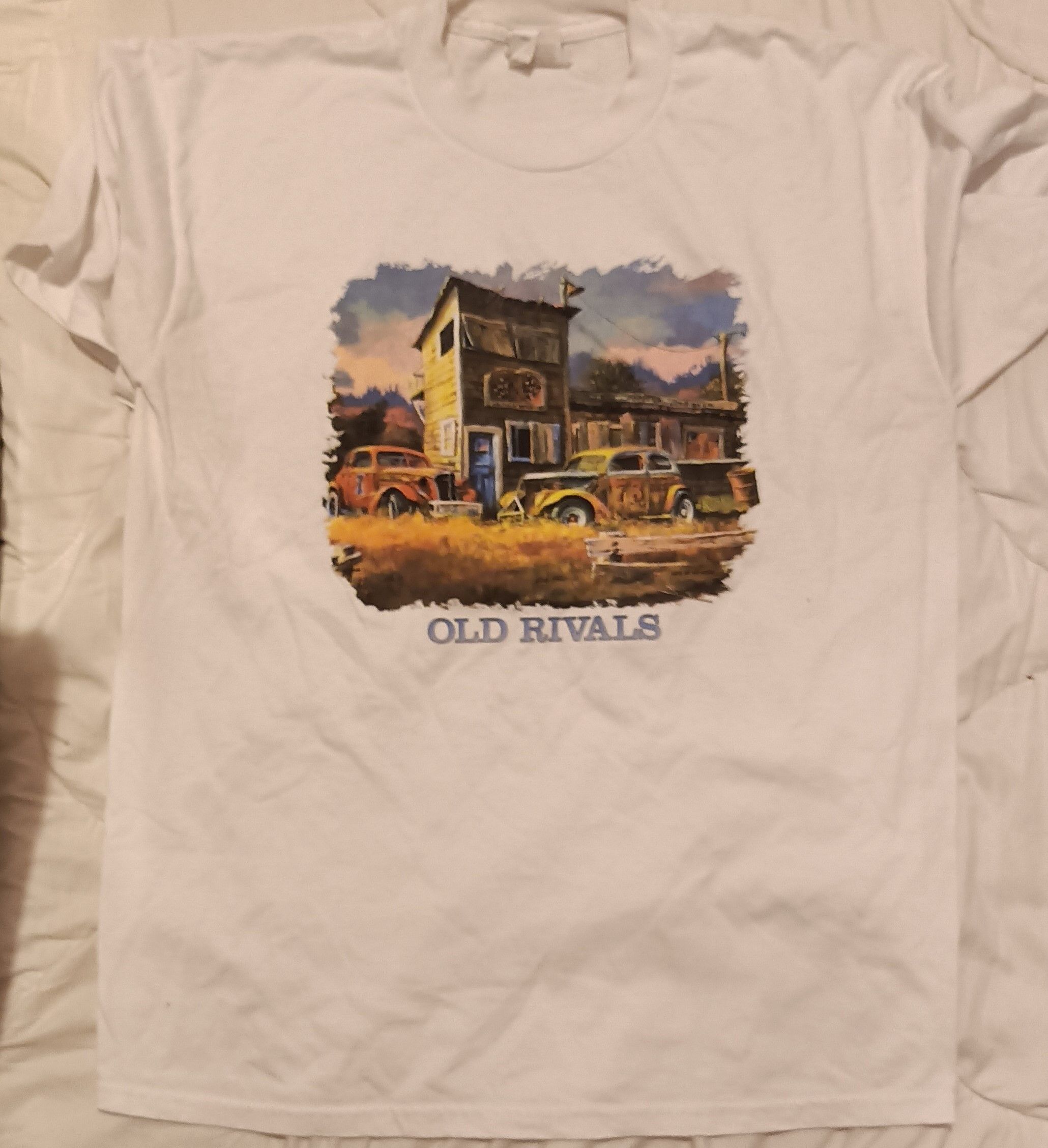 Vintage Jerzees Old Rivals Cars T Shirt White Size L 2000