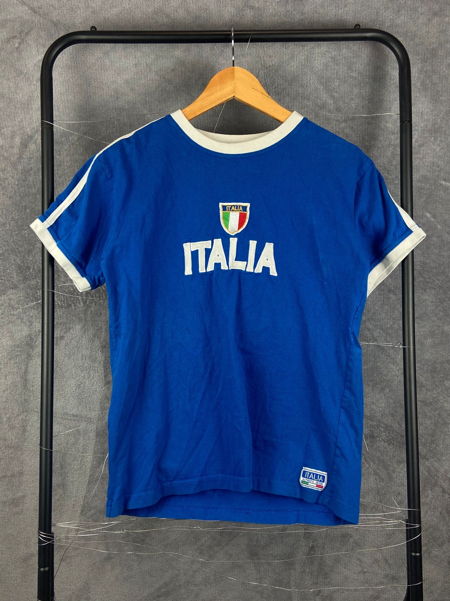 Vintage Italia Embroidered Soccer Tee Blue Retro Style S Hoodie, Sweatshirt | FlexRushtees.com