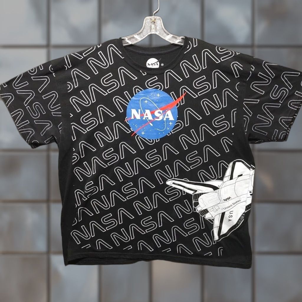 Nasa Shirt Mens 3xl Black All Over Print Graphic Space Shuttle Space Usa 90s Modern Era Graphic