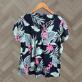 Vintage Caribbean Joe Shirt Women S Xl V Neck Floral Tropical Short Sleeve Blouse