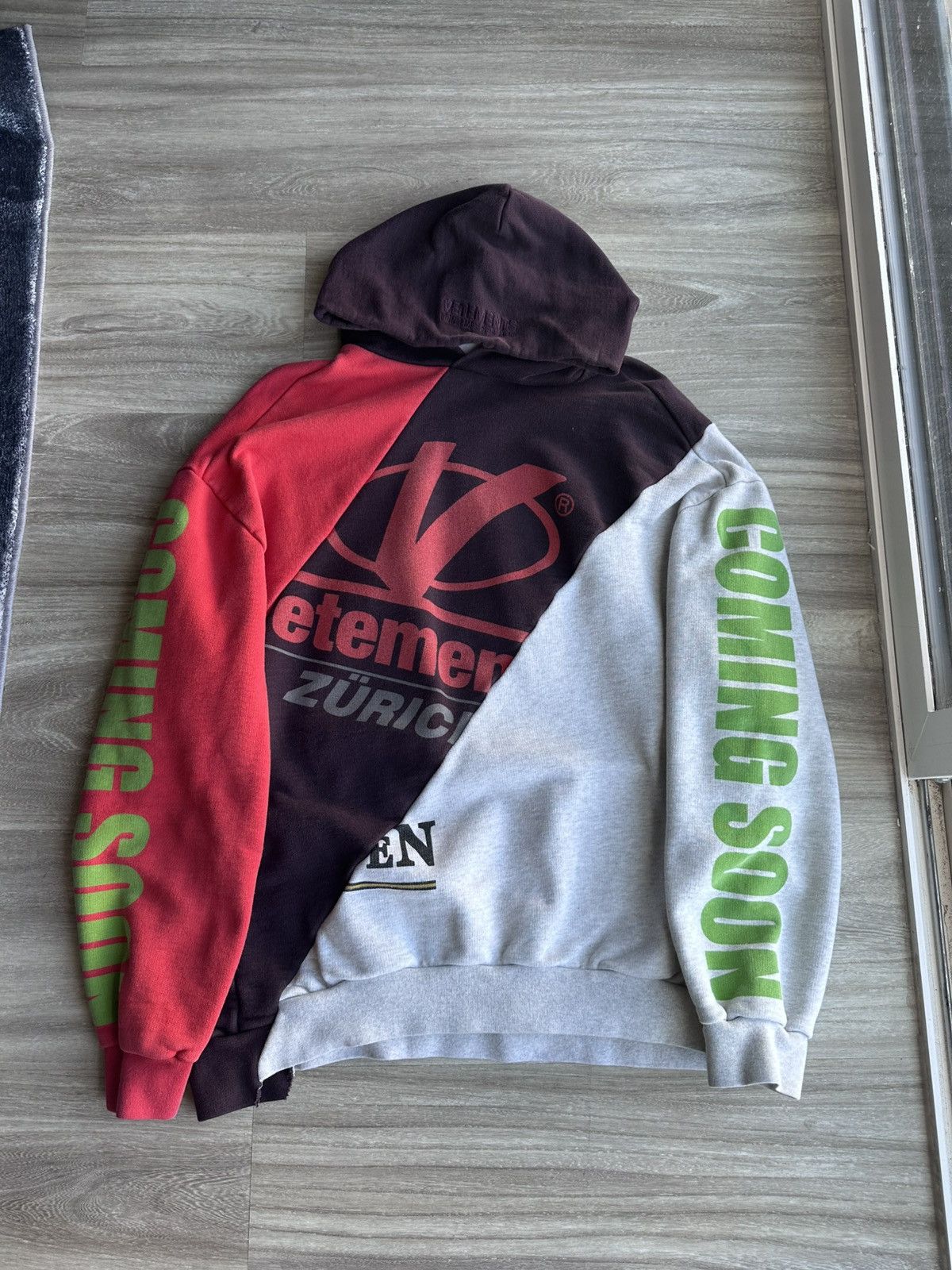 Vetements Fw18 Triple Split Patchwork Hoodie T-Shirts, Sweatshirt | FlexRushtees.com