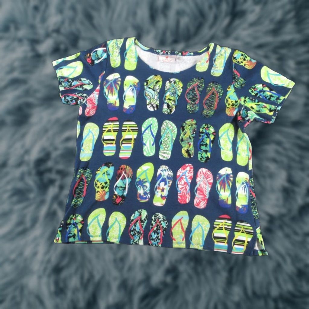 Factory Quacker Factory Black Shirt Womens Medium Flip Flop Print Casual T Shirt