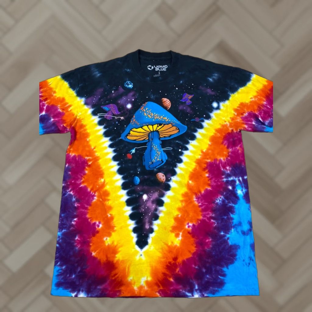 Blue Liquid Blue T Shirt Mens L Blue Colorful Space Mushroom Psychedelic 10410