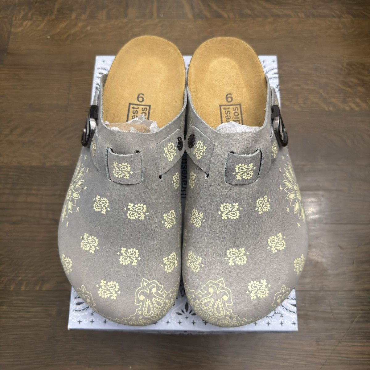 Studios Bravest Studios Grey Suede Paisley Clogs Sz9