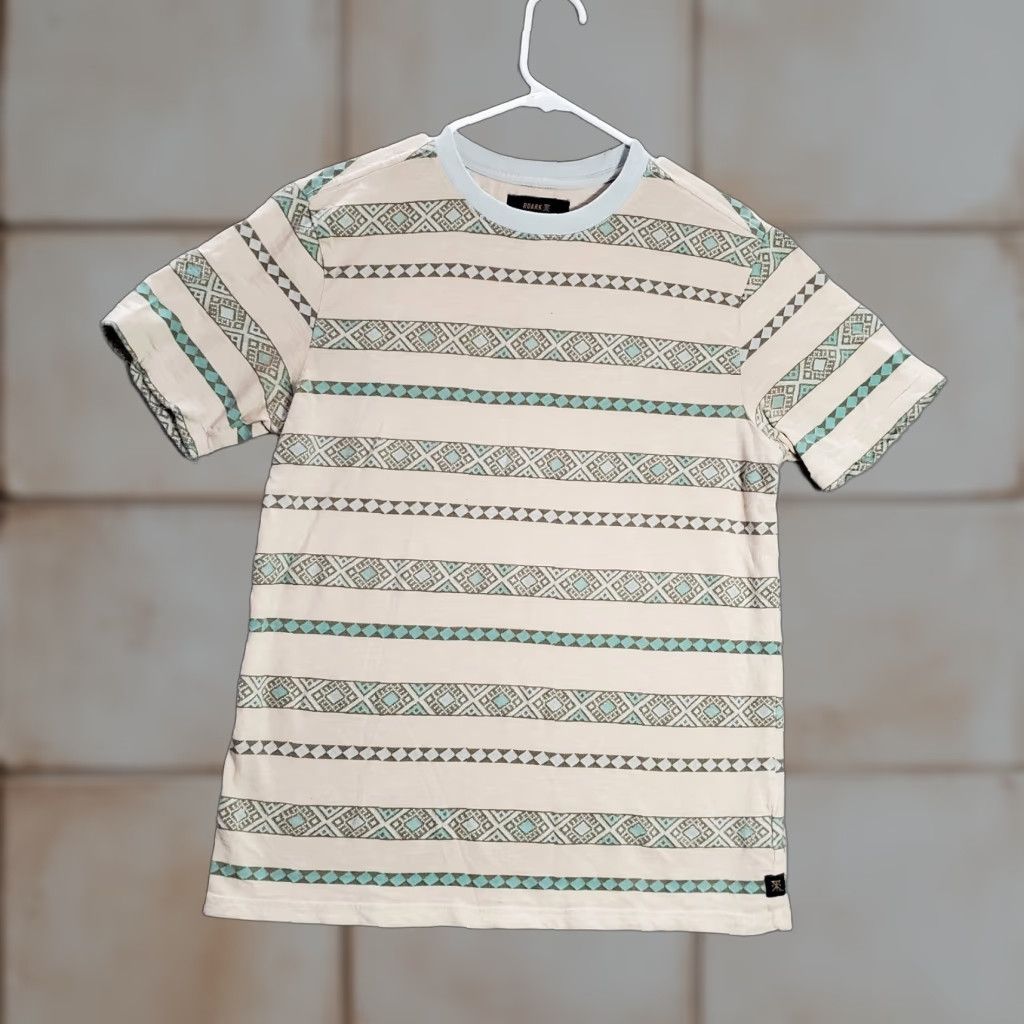 Roark Shirt Adult Small Beige Organic Cotton Short Sleeve Crew Tee Geometric Aztec Mens