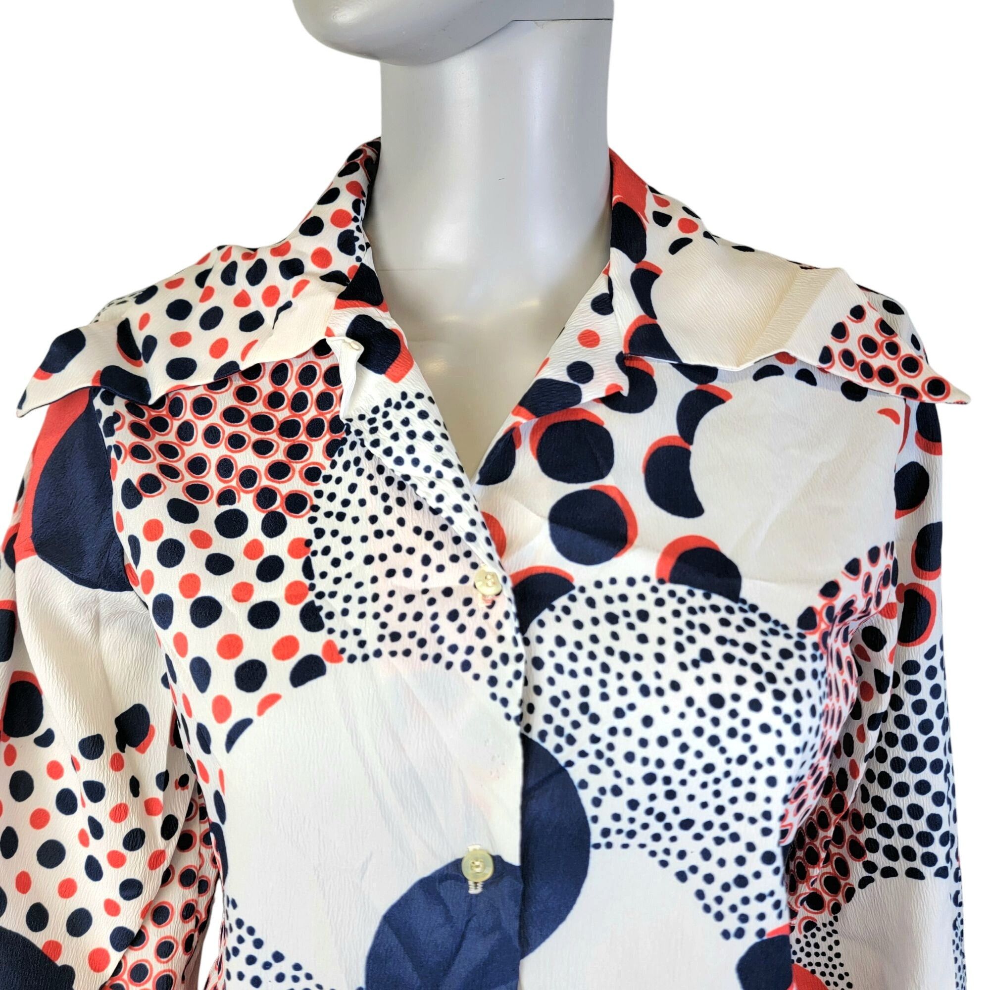 Sears Vintage 70s Blouse Shirt Women Medium Geometric Patrio