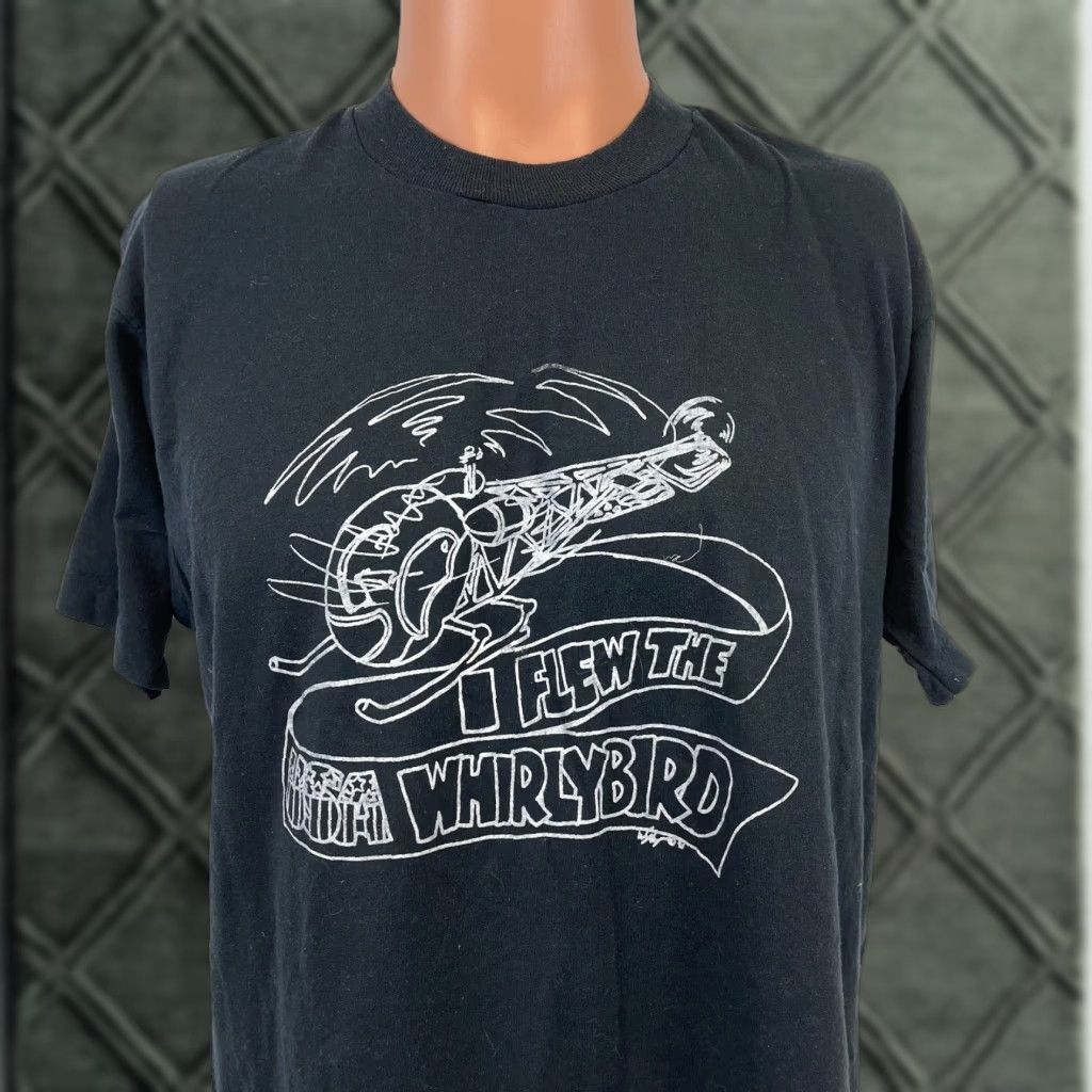 Vintage 90s Screen Stars I Flew The Whirlybird At Buffalo Chief T Shirt Black Adult Large Si