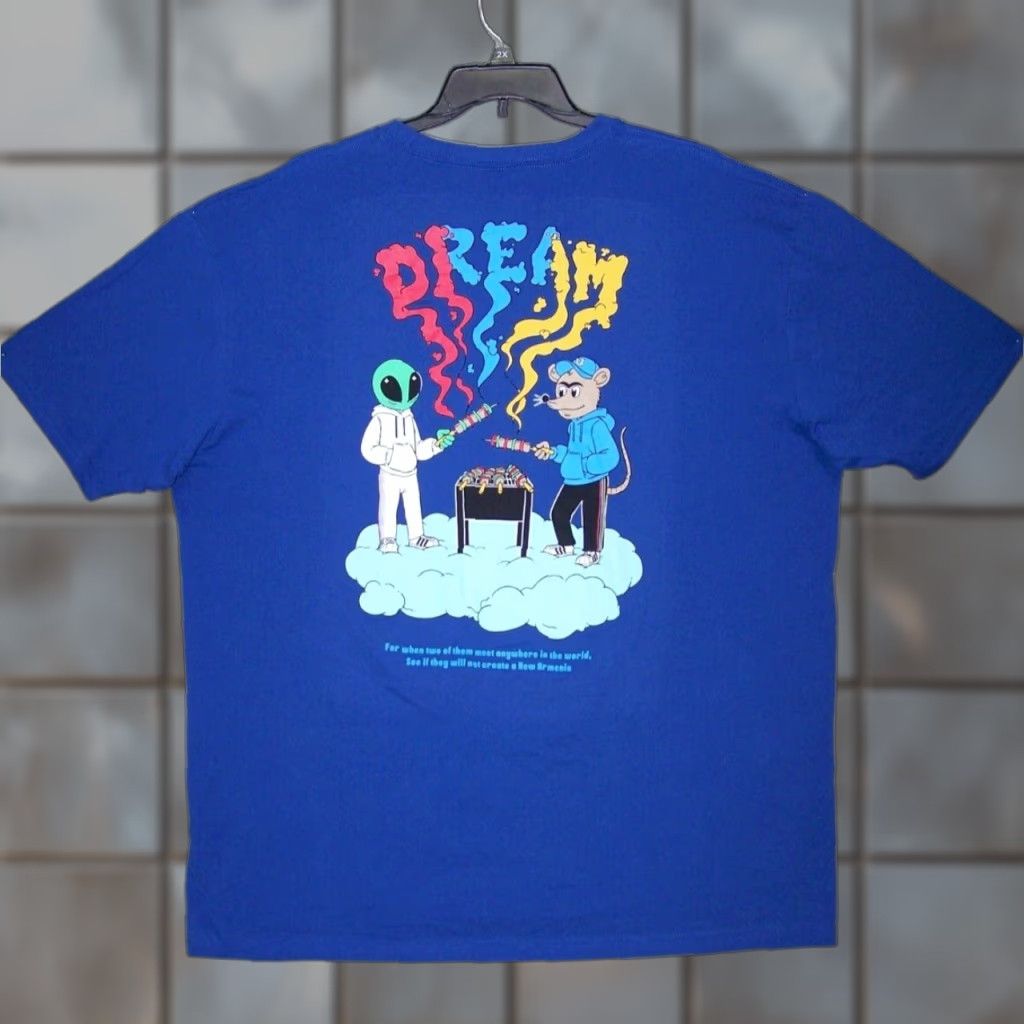 Vintage Alien Shirt Dream Adult 3xl Blue Graphic Short Sleeve Mens Casual Outdoor Dream Shirt