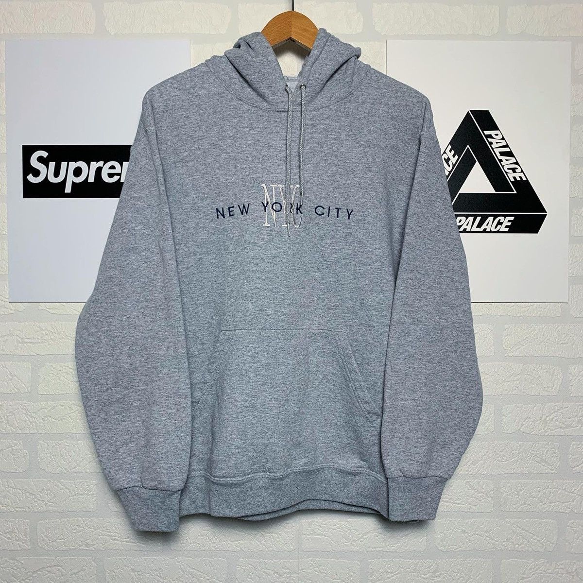 Vintage Hoodie Big Logo New York City Grey Vintage Fruit Of The Loom