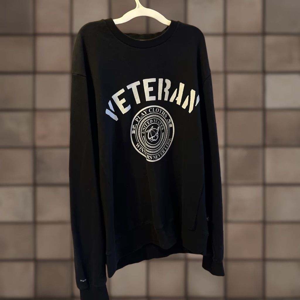 Vintage Play Cloths Mens Long Sleeve Crewneck Sweatshirt Black Large Usa Streetwear Graphic Print Fa