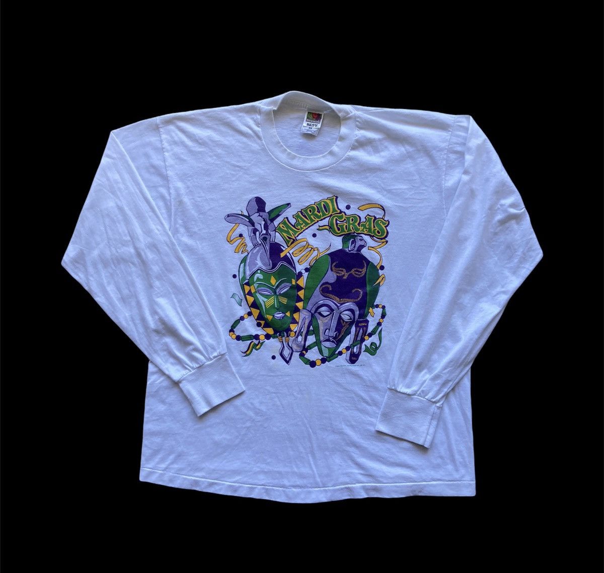 Fruit Of The Loom Vintage 90s Mardi Gras Long Sleeve Shirt Art Tee Xl
