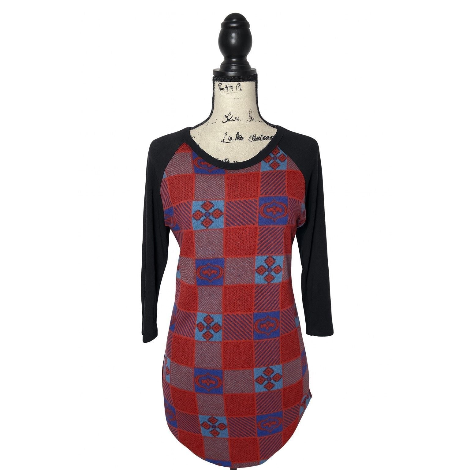 Other Lularoe Randy Raglan Baseball Tee Xs Red Blue Black Checke Hoodie, Sweatshirt | FlexRushtees.com