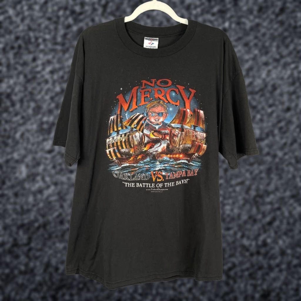 Jerzees Vintage Oakland Raiders Vs Tampa Bay Bucs T Shirt Mens Xl Black No Mercy Graphic Print Sport