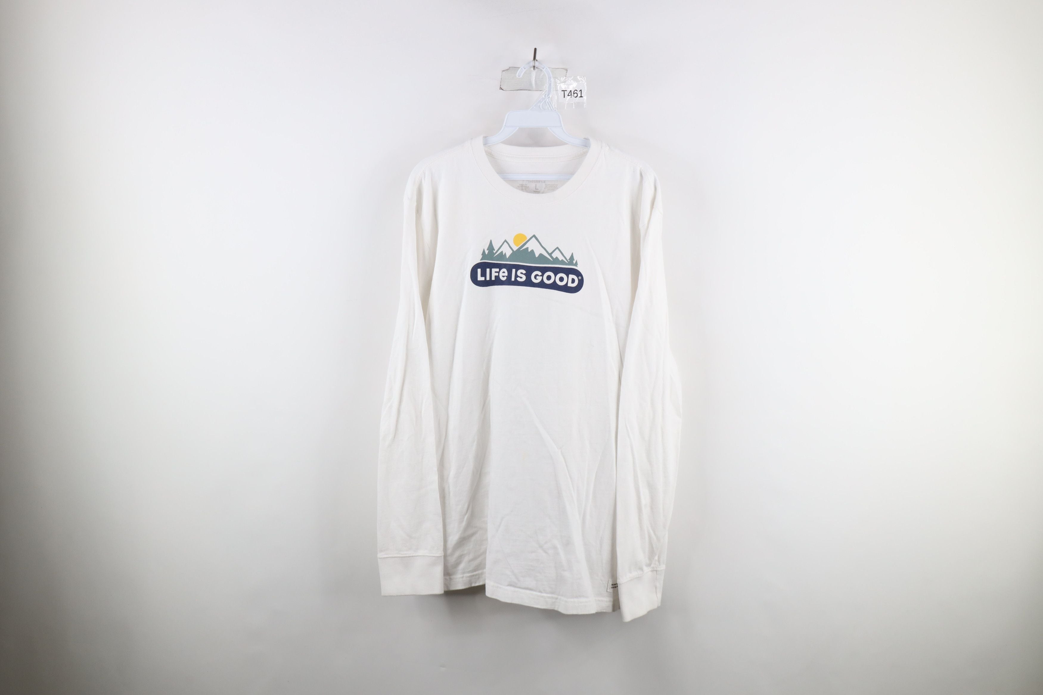 Vintage Life Is Good Hiking Mountains Long Sleeve T Shirt White
