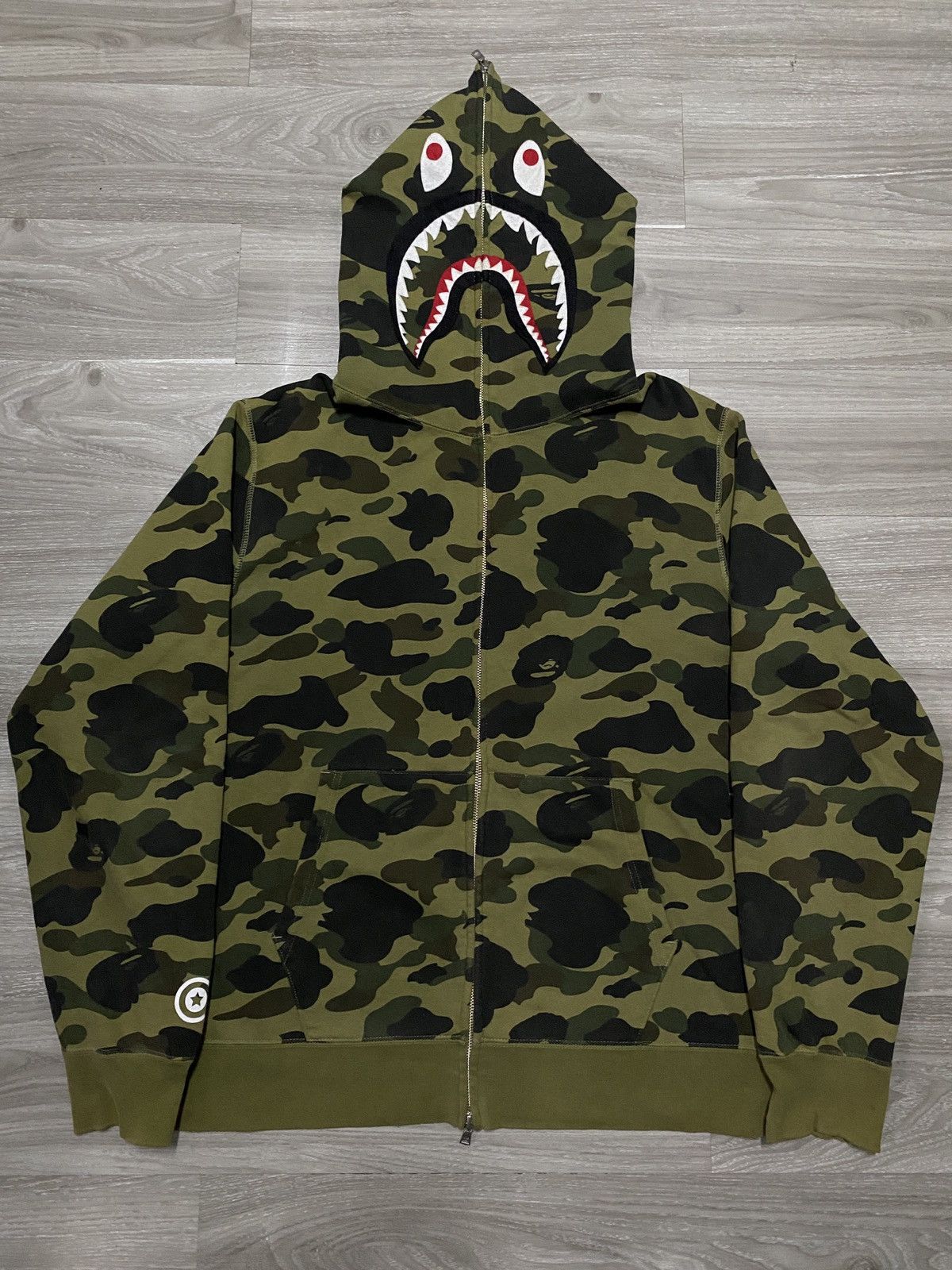Bape Steal Green Camo Bape Shark Hoodie Full Zip Wgm T-Shirts, Sweatshirt | FlexRushtees.com