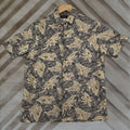 Elba Tasso Elba Hawaiian Shirt Medium Tan Black Silk Blend Tropical Beach Casual Camp
