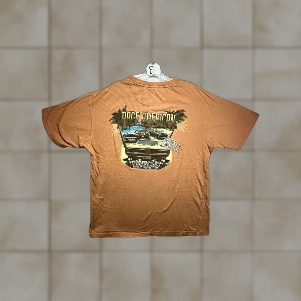 Vintage Men S Muscle Car T Shirt 70s Retro Camaro Graphic Burnt Orange Short Sleeve Cotton M