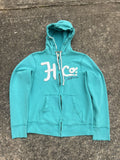 Mens Y2k Hollister Zip Up Hoodie Embroidered Teal Blue 2010s