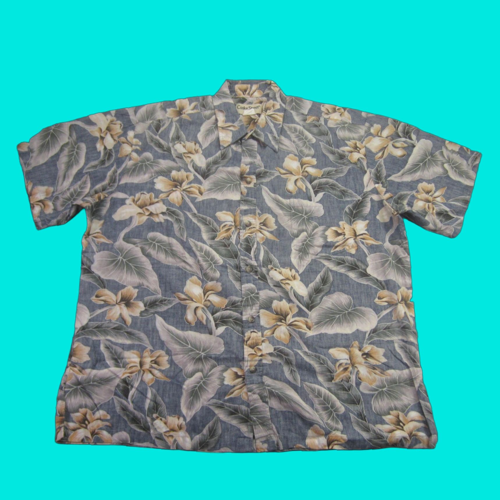 Vintage Cooke Street Shirt Mens Xl Blue Gray Hawaiian Tropical Short Sleeve Usa