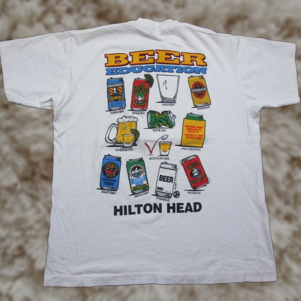 Fruit Of The Loom Vintage Beer T Shirt L Brew Eductation Humor Funny Hilton Head Nc Souvenir Mens Sh Hoodie, Sweatshirt