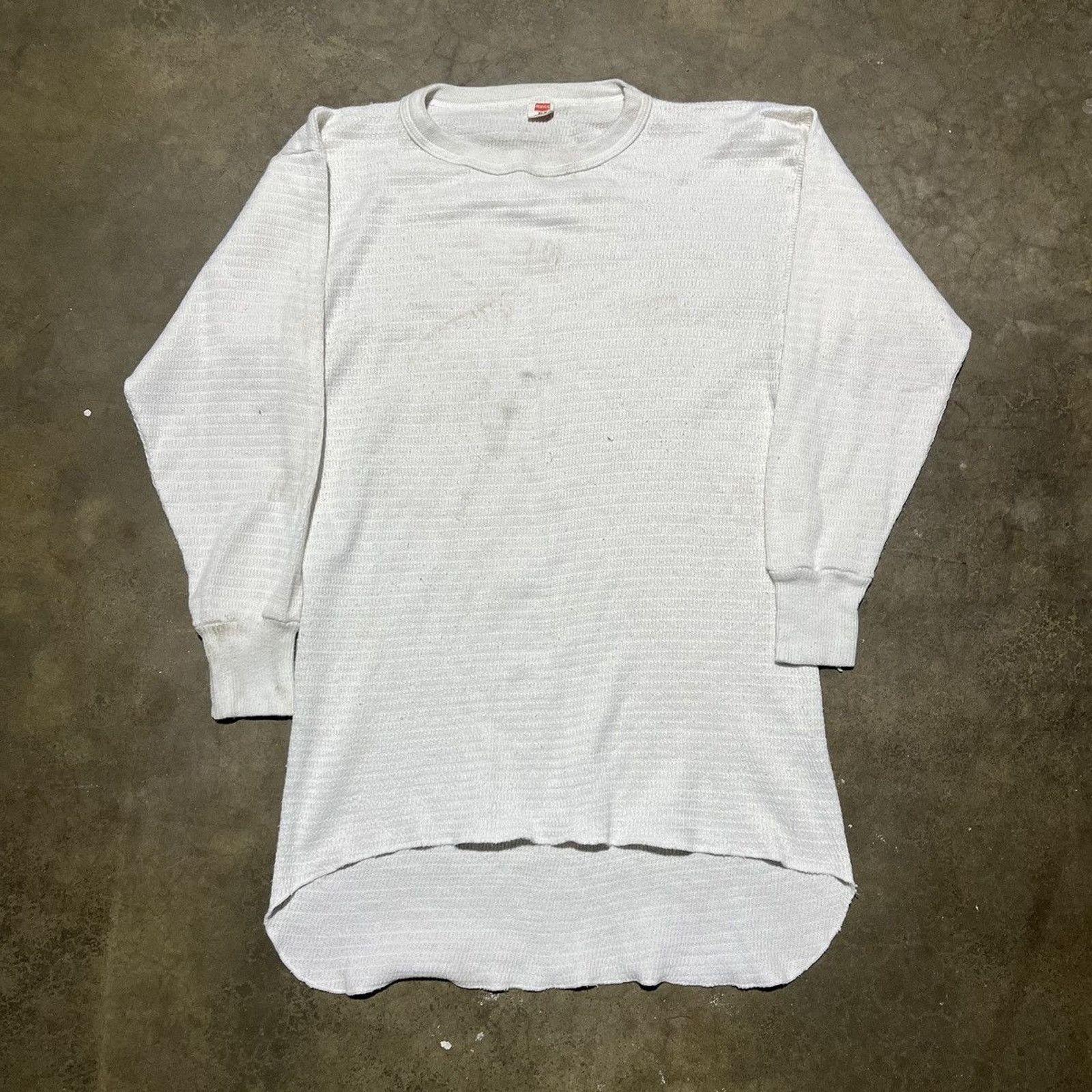 Vintage 70s Hanes White Long Sleeve Thermal Waffle Shirt