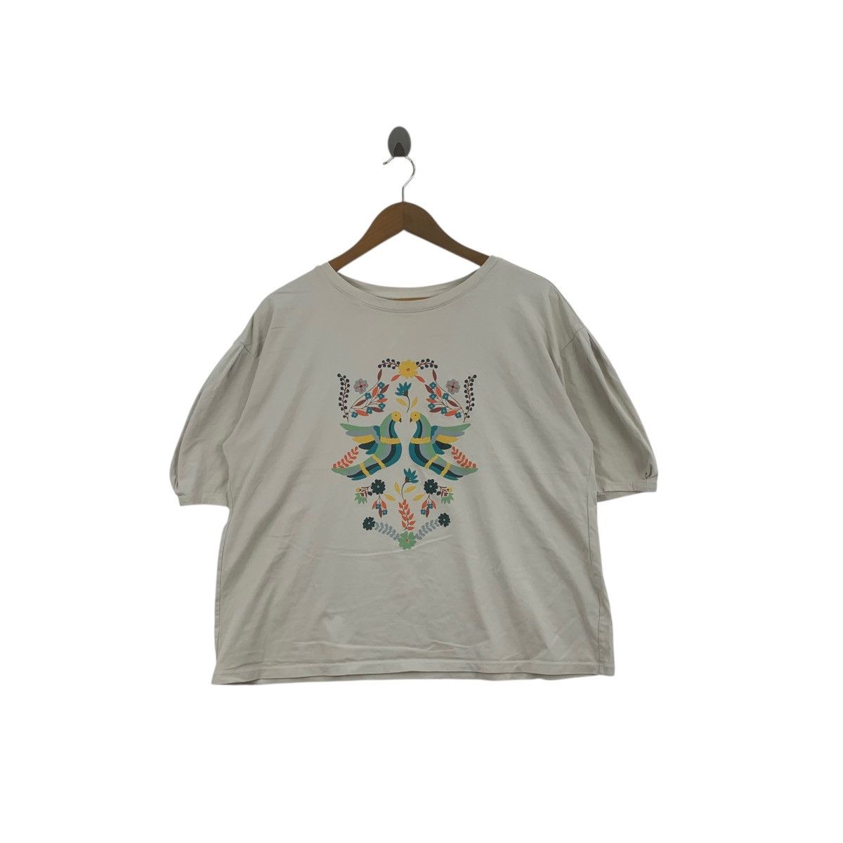 Uniqlo Floral Bird Illustration Boxy Tee Shirt