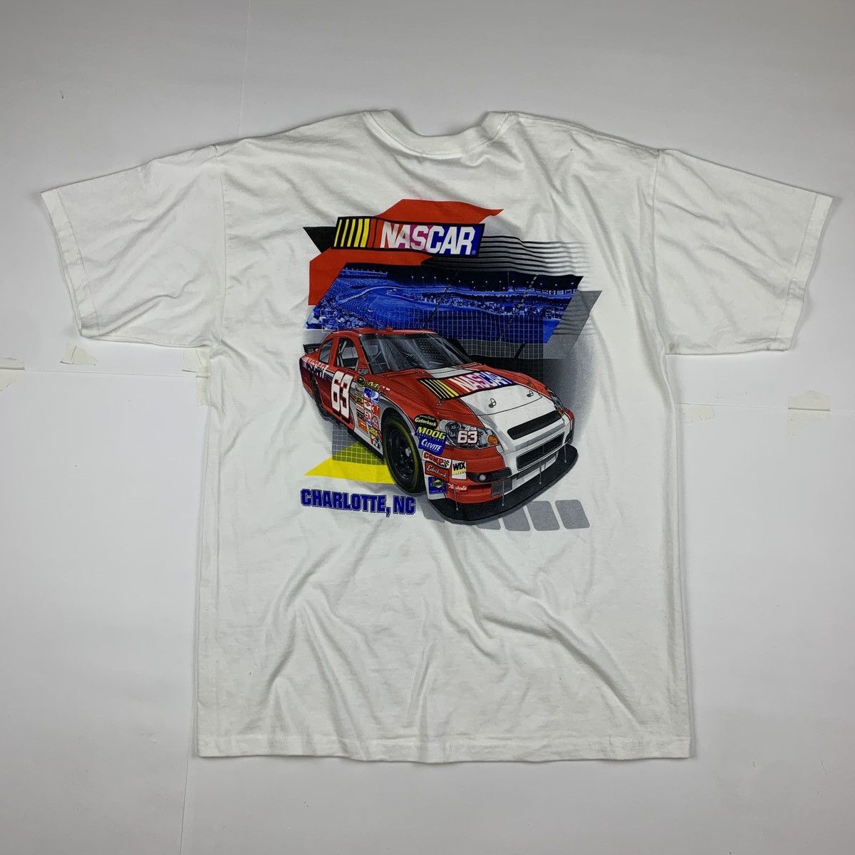 White Nascar 63 Charlotte Nc T Shirt White Red Free Shiping