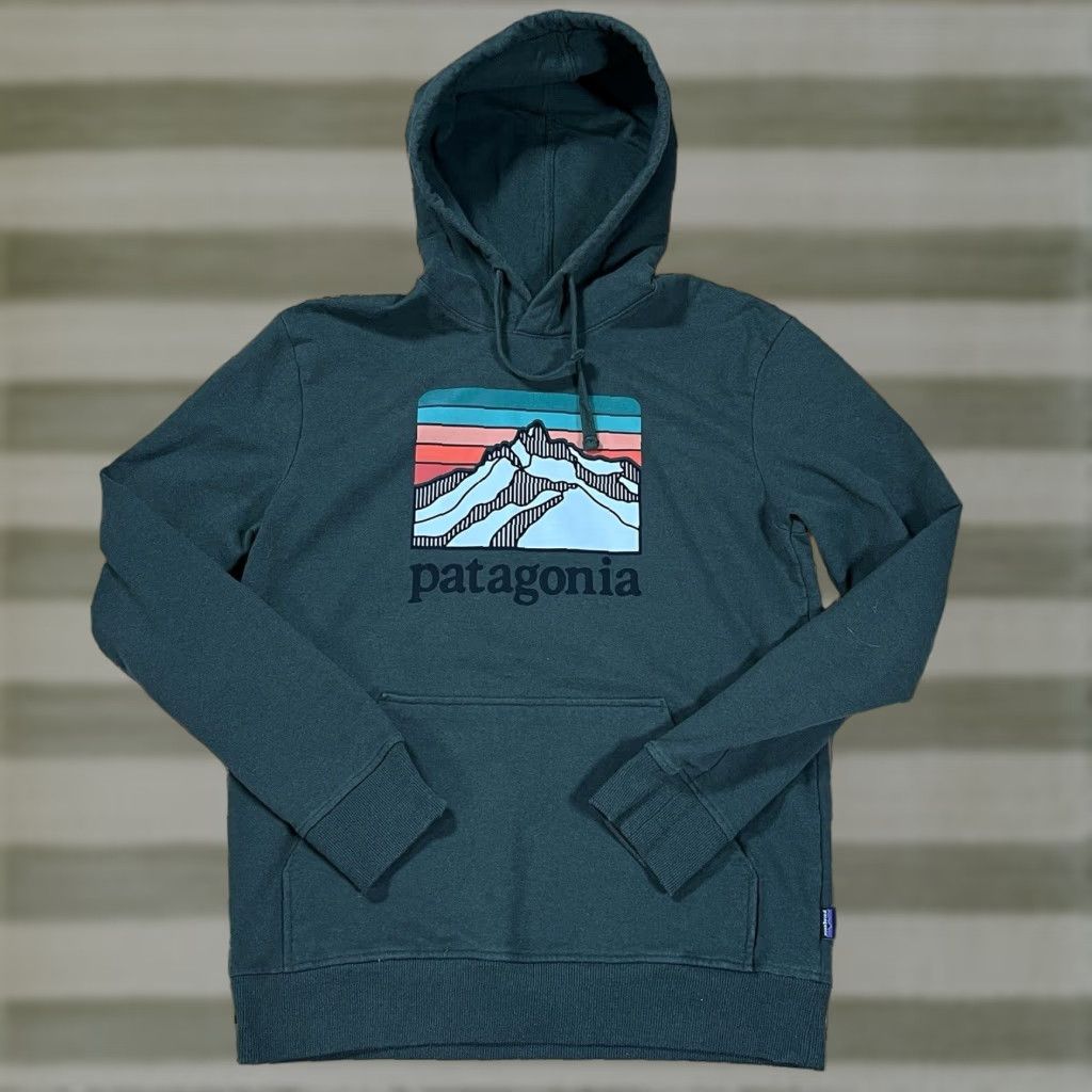 Patagonia Hoodie Men S S Forest Green Graphic Print Hooded Regular Fit Pockets Logo Pullov