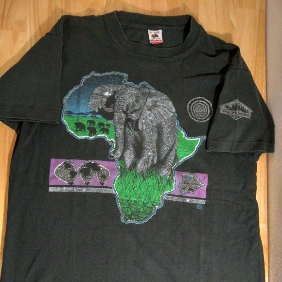 Vintage 80s Africa Elephant Illustration T Shirt Hoodie, Sweatshirt | FlexRushtees.com