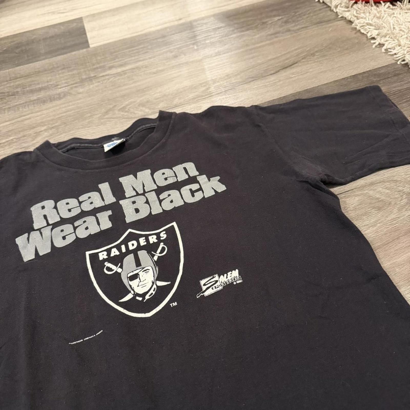 Salem Sportswear Vintage Oakland Raiders Real Men Wear Black T Shirt 1990 M L