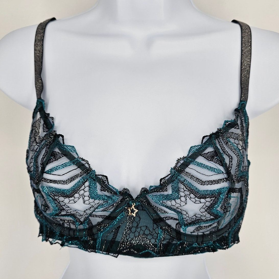 Fenty 36c Shining Star Teal Silver Unlined Demi Bra