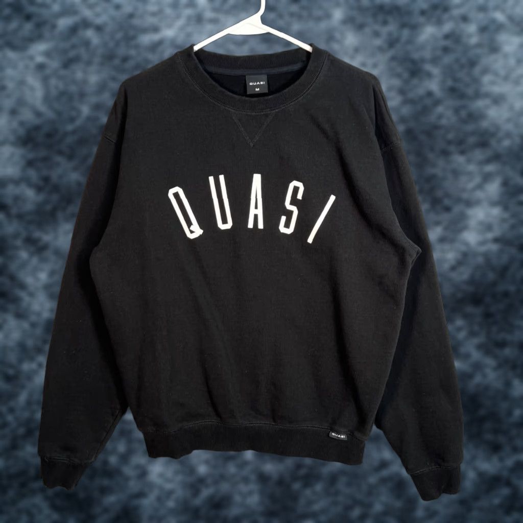 Vintage Quasi Black Crewneck Sweatshirt Mens M Cotton Pullover Logo Black 100 Cotton Sweatshirt Wint T-Shirts, Hoodie