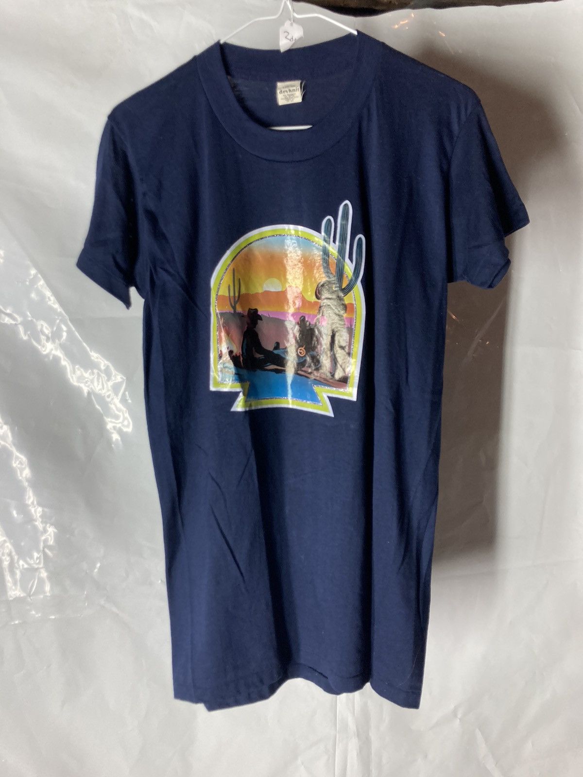 Vintage 70s Western Cowboy T Shirt Dev Knit Vtg 1970s Large