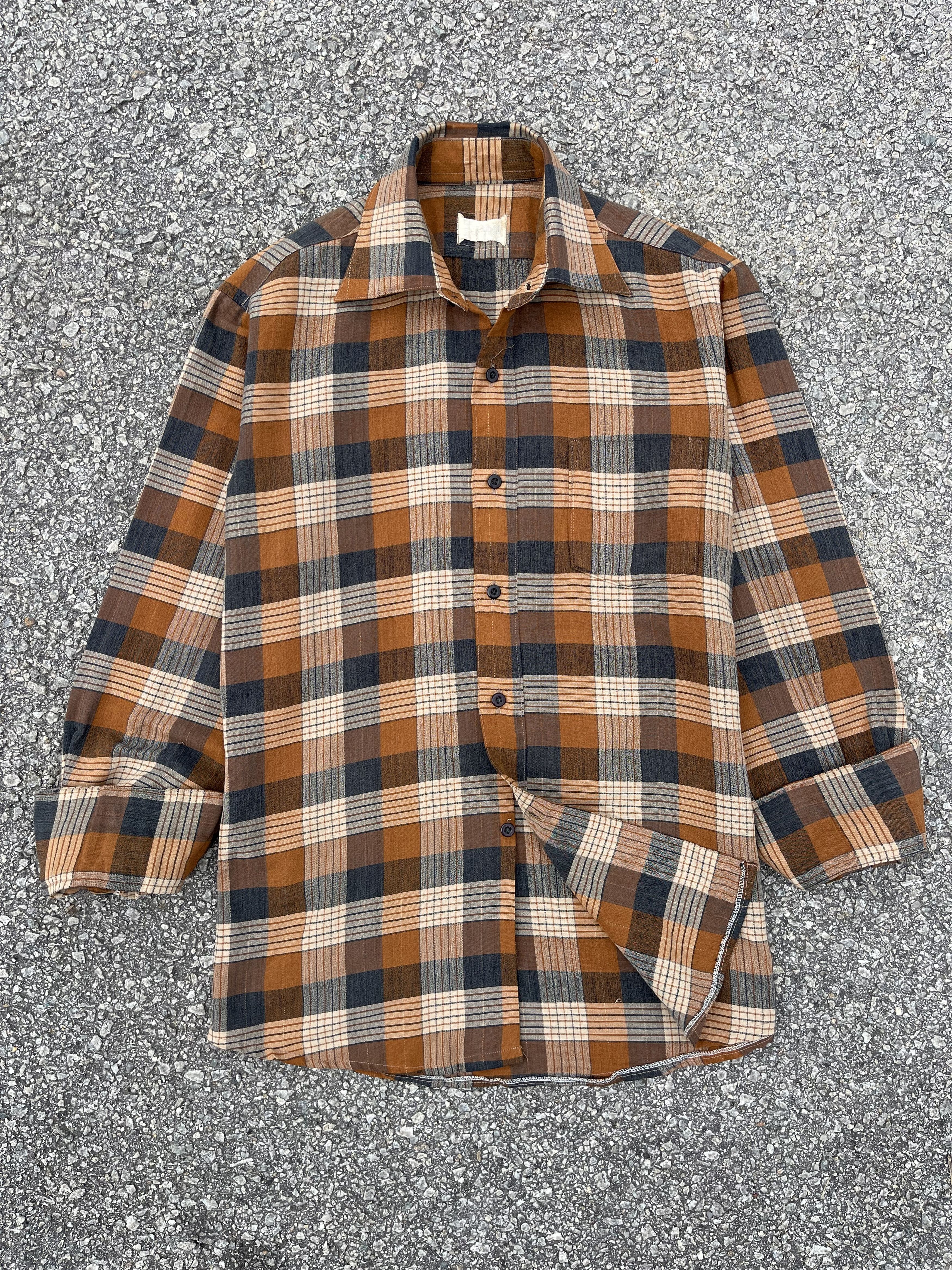Vintage 70s Unbrand Gold Vertical Line Western Shirt
