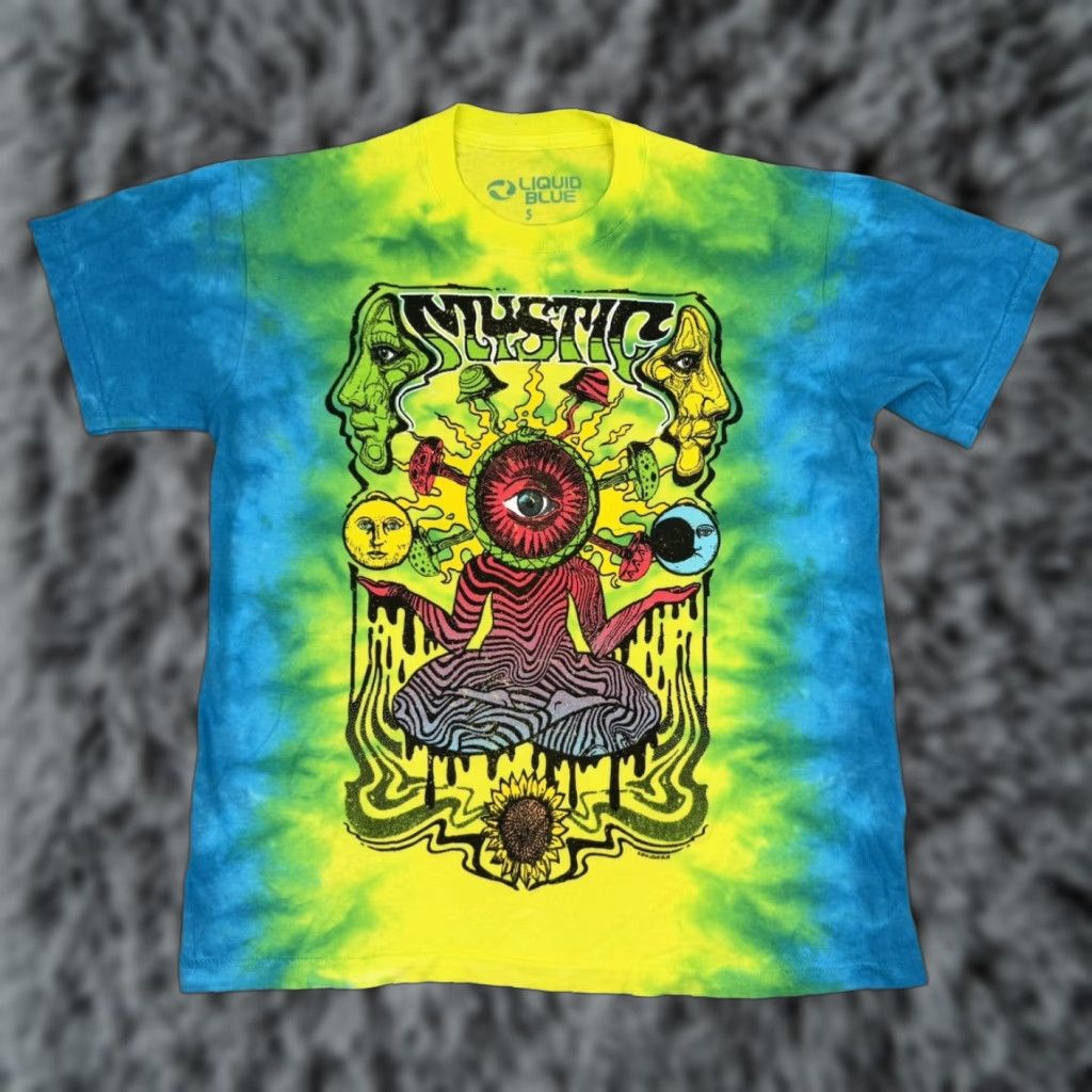 Blue Vintage Liquid Blue Men S T Shirt Short Sleeve Size Small Mystic Mushrooms Tie Dye 90s C