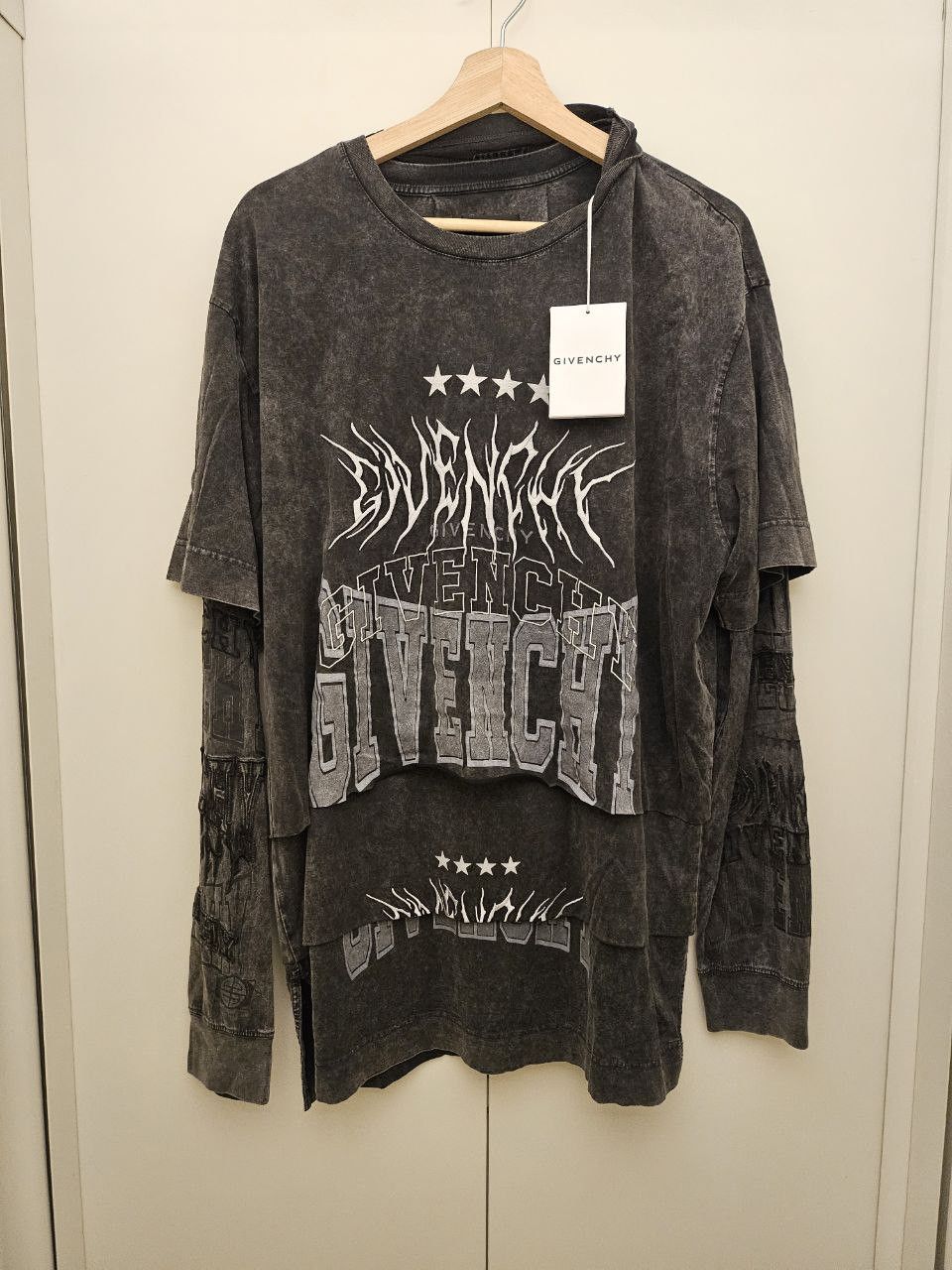 Givenchy New Overlapped Layered Logo Balvaca Hood Longsleeve T-Shirts, Hoodie, Sweatshirt | FlexRushtees.com