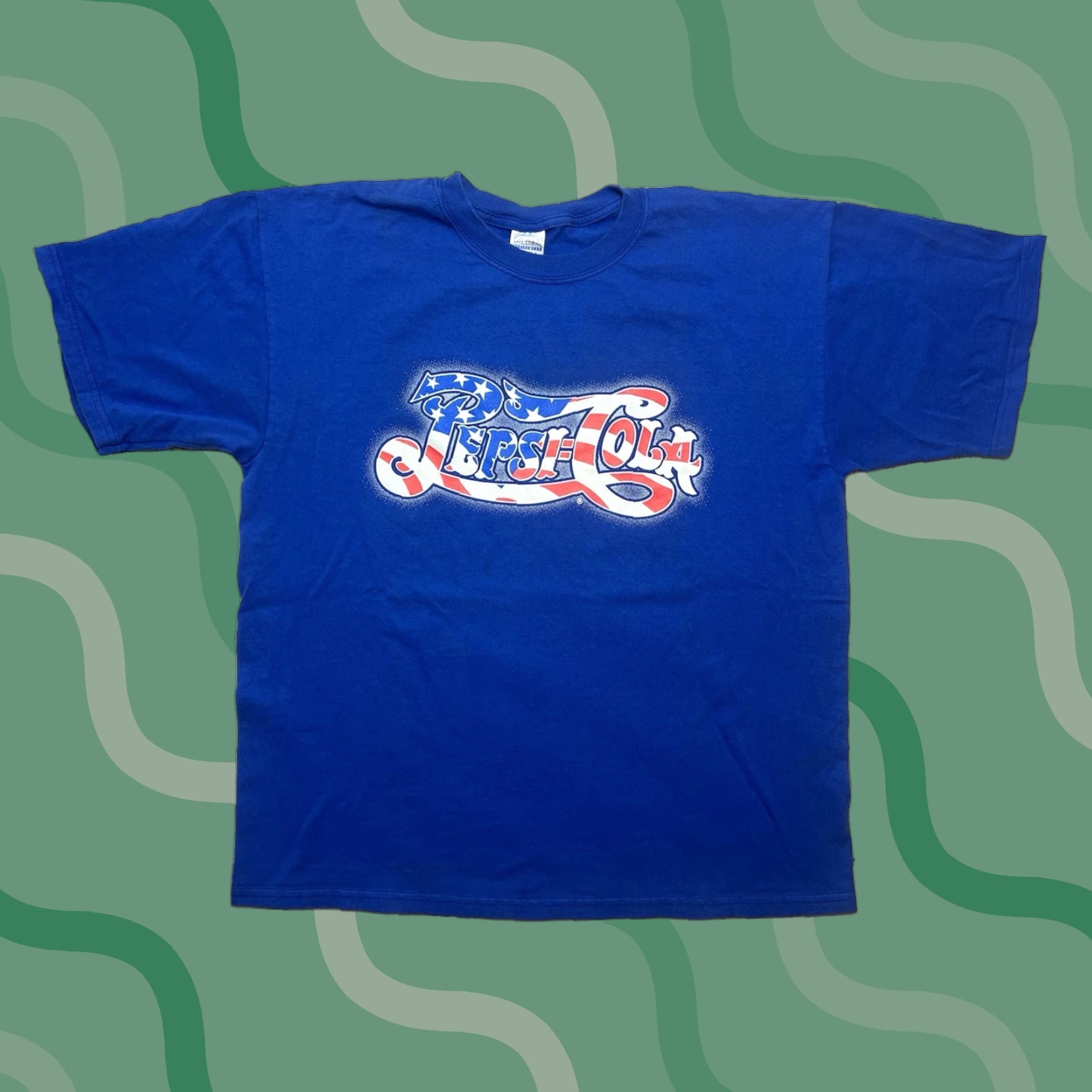 Gildan Y2k Pepsi Cola Usa Flag Spell Out Logo Men S Blue Advertising T Shirt Sz Xl Gildan Cotton Sho