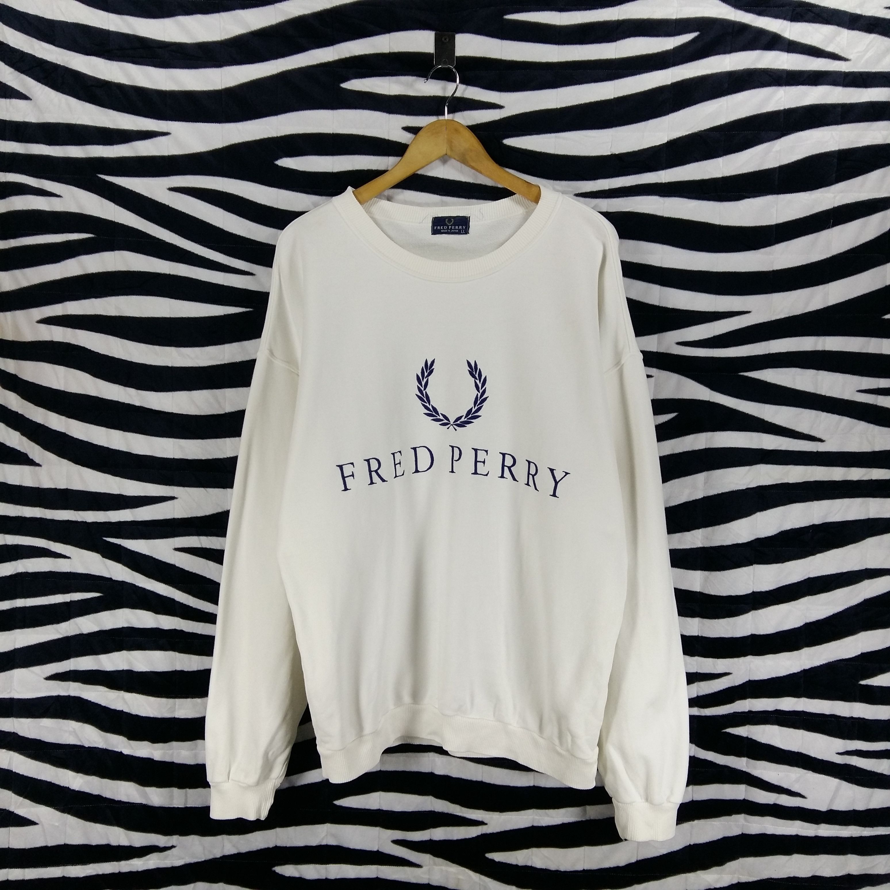 Fred Perry Rare Vintage Fred Perry Biglogo Spellout Embroidered Pullover Jumper White Size Ll Fits L
