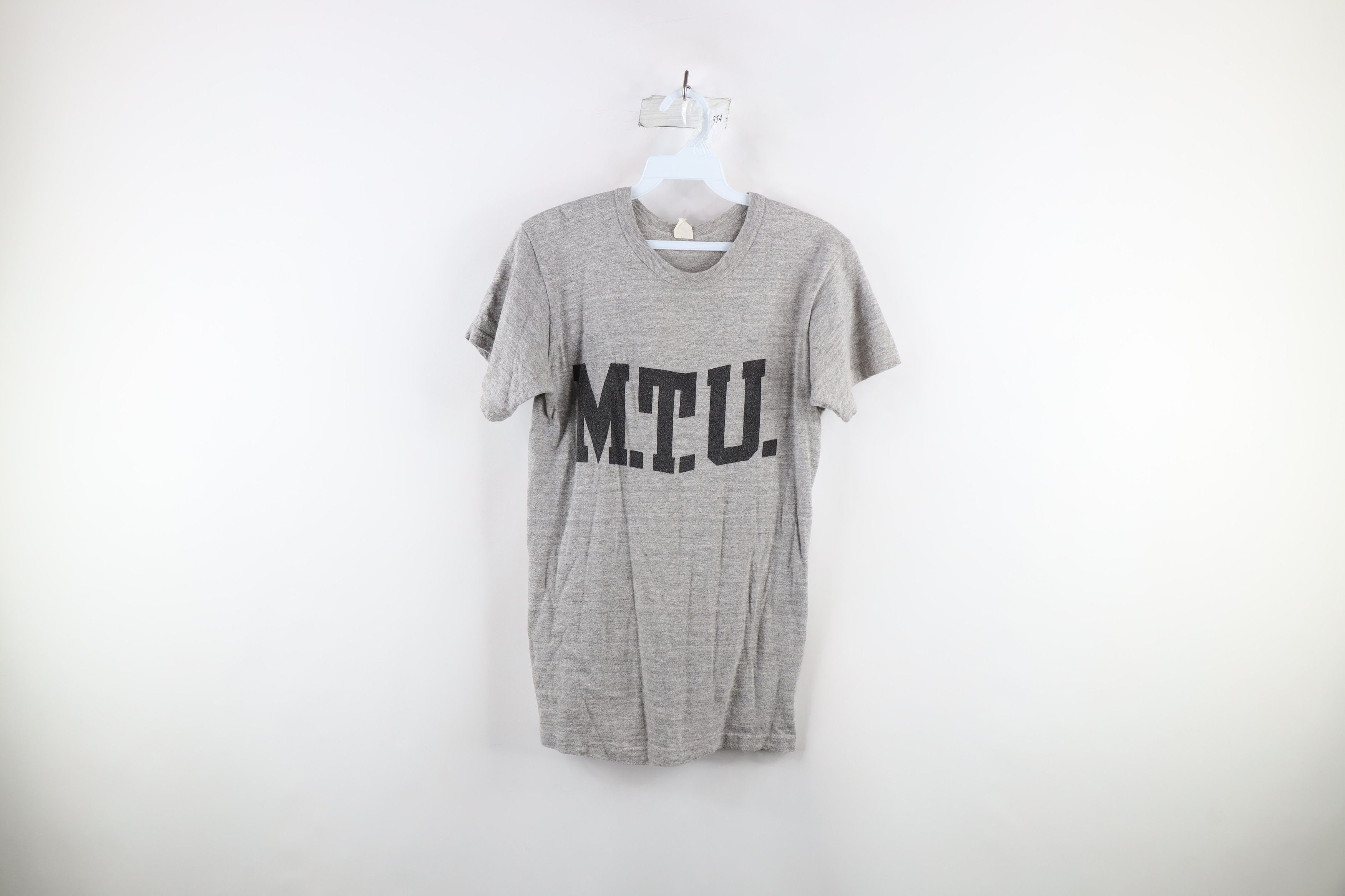 Vintage 70s Tech University T Shirt Heather Gray Usa