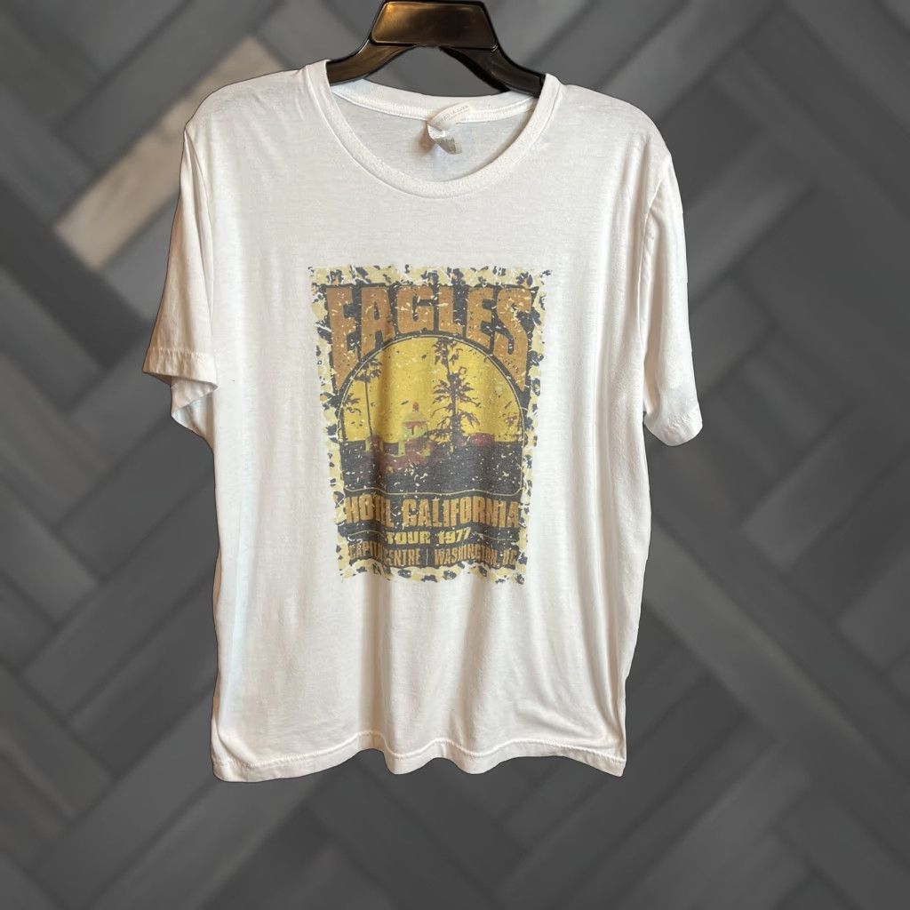 Vintage Hotel Calif T Shirt Unisex Bella Canvas White Adult Large T Shirt Crew Neck Short Sleeve Roc Hoodie, Sweatshirt