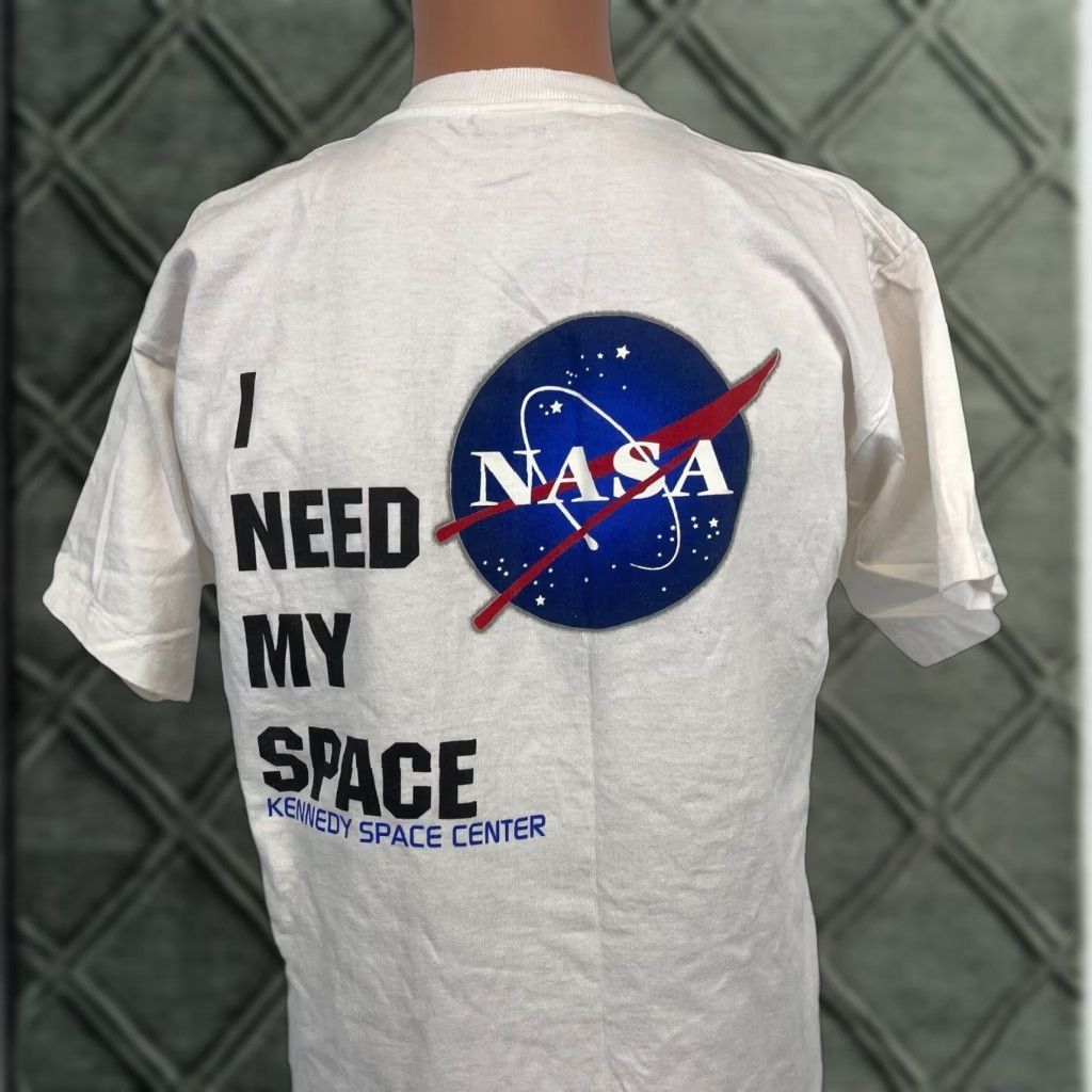 Vintage Prairie Mountain Nasa Space Center T Shirt Double Sided Short Sleeve White Adult Med