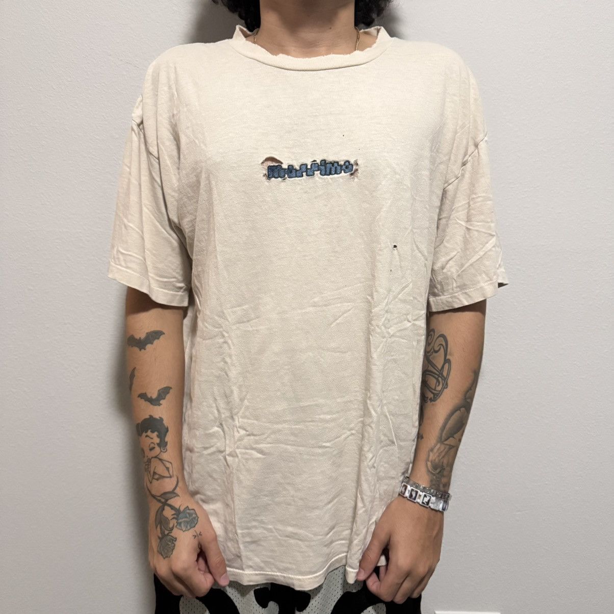 Mossimo Vintage 90 S Cream Thrashed Streetwear Mossimo Skater Tee