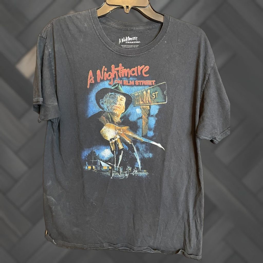 Vintage A Nightmare On Elm St Shirt L Crew Neck Black Cotton Retro Graphic Print Men T Shirt Horror
